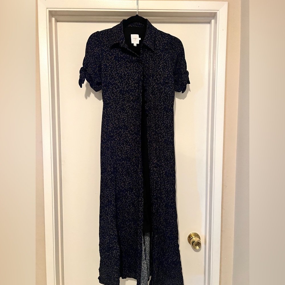 The Nines by HATCH Blue Buttoned Maxi Dress with Puff Sleeves